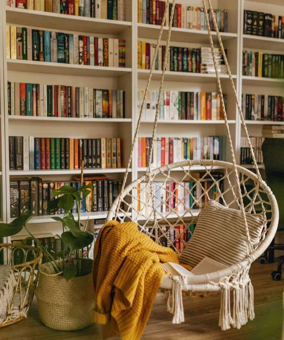Macrame Hanging Chair Creates a Cozy Reading Nook
