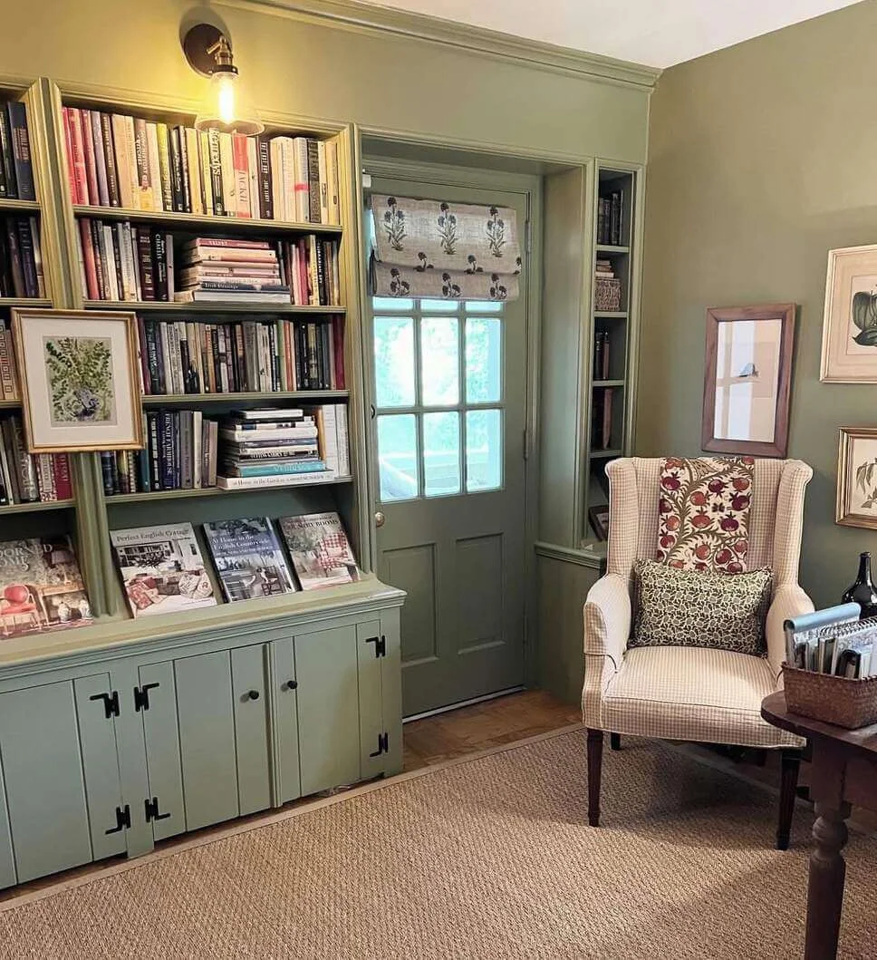 Choose Sage Green Built-Ins With Black Hardware