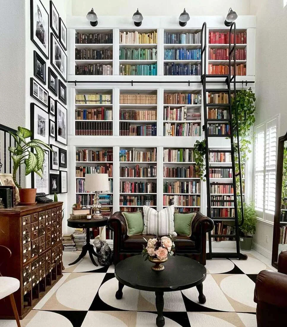 Black Library Ladder and Rail for Vertical Book Access