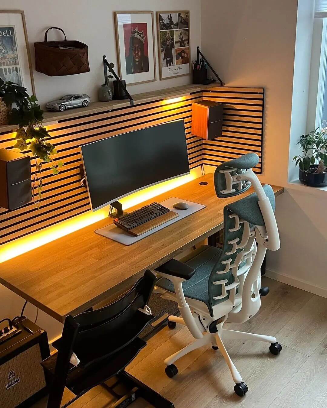 Wood Slat Wall Accent with Integrated LED Lighting