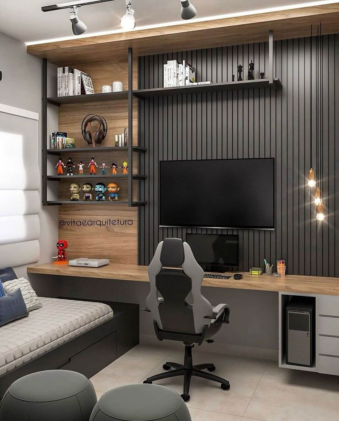 Vertical Wood Slat Wall Adds Dramatic Texture Behind Your Monitor