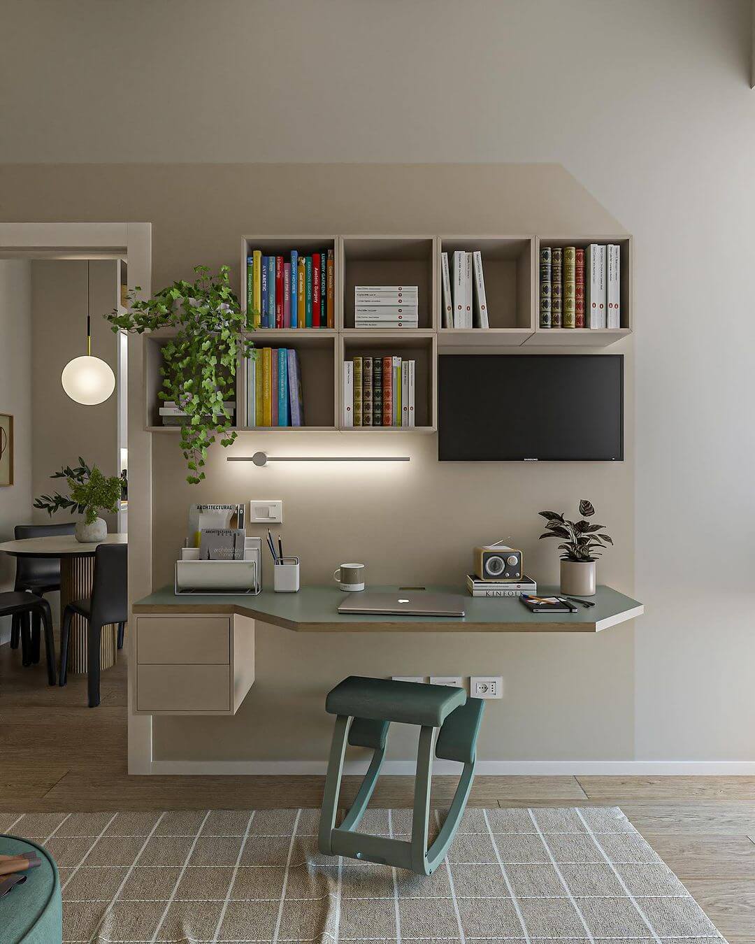 Floating Desk With Integrated Storage Keeps Work Surfaces Clear