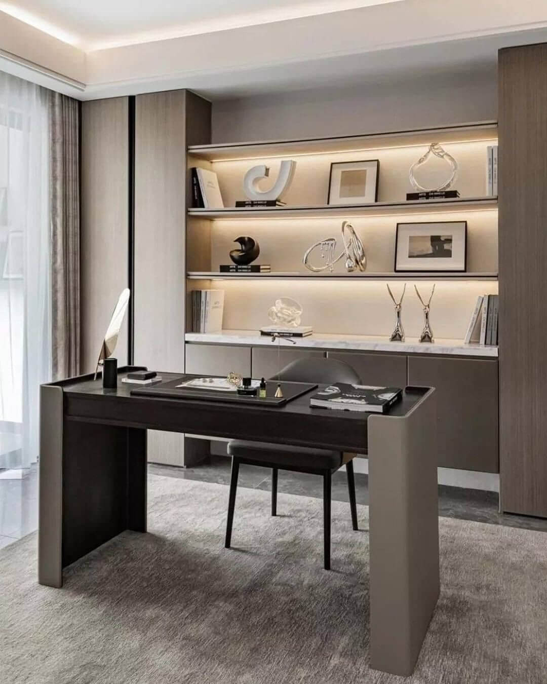 Sculptural Decor Adds Artistic Flair to Illuminated Shelving