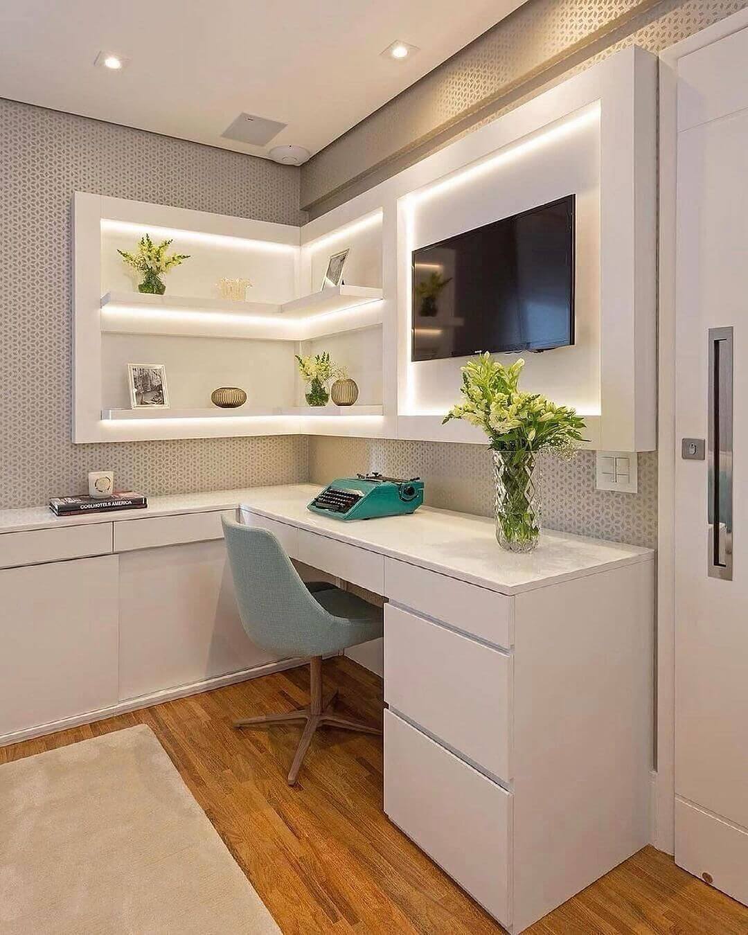 Corner Shelving With Integrated LED Lighting Creates a Soft Glow