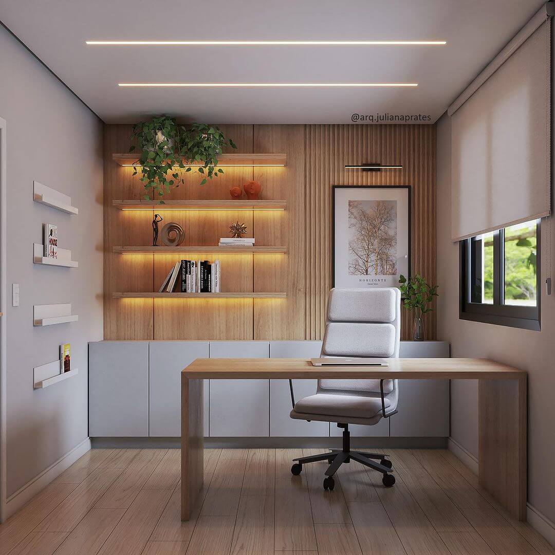 Warm LED Strips Underline Wooden Shelves for a Cozy Glow