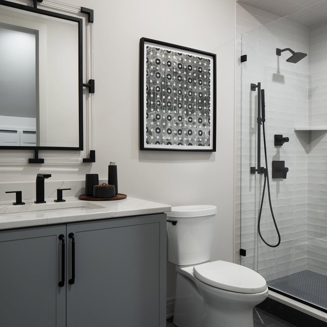 Introduce Graphic Art Above Your Grey Vanity