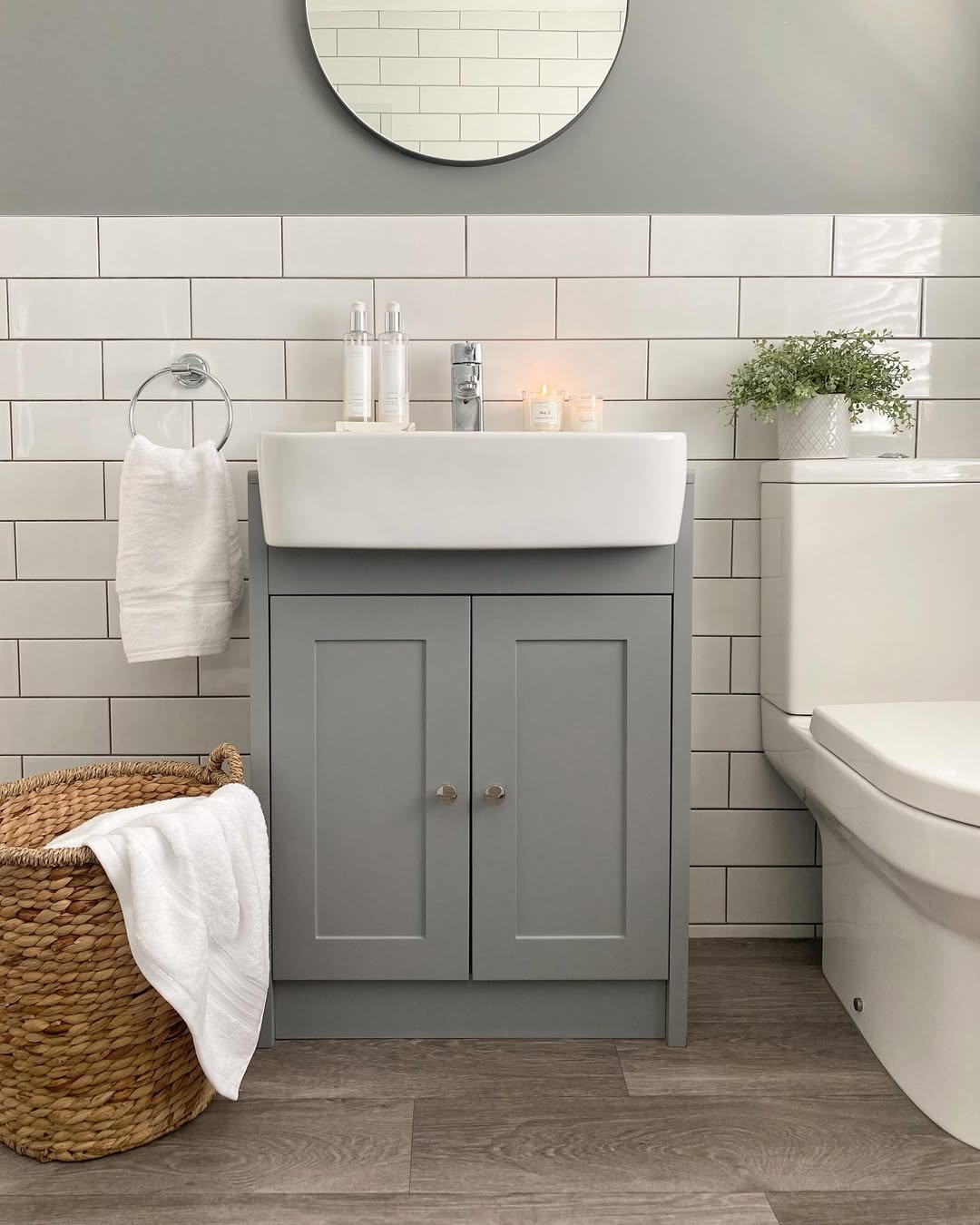 Simple Silver Knobs Complement Grey Shaker Doors