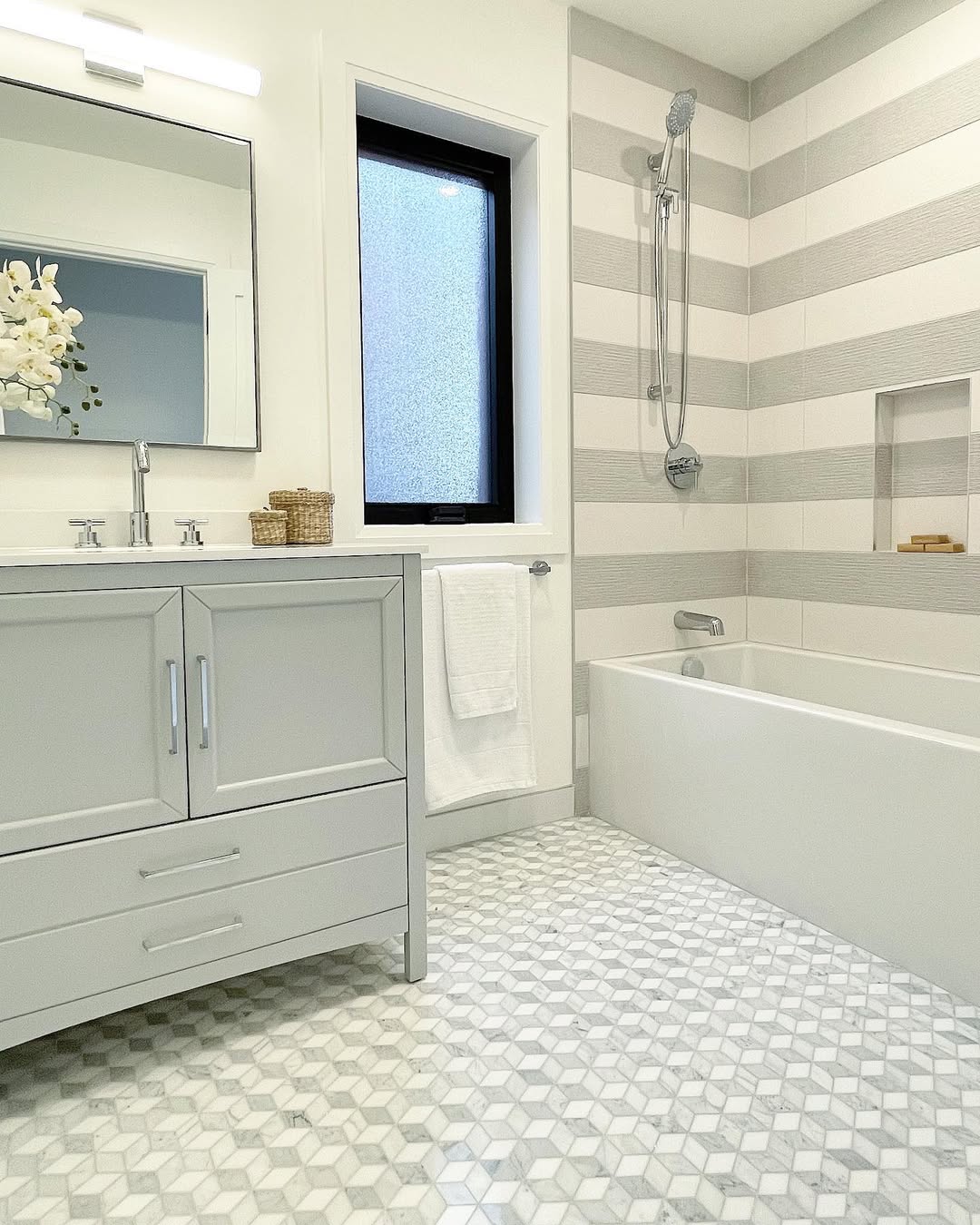 Light Grey Vanity With Slim Bar Pulls