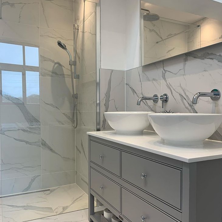 Glam Up Your Grey Vanity with Mirrored Drawer Fronts