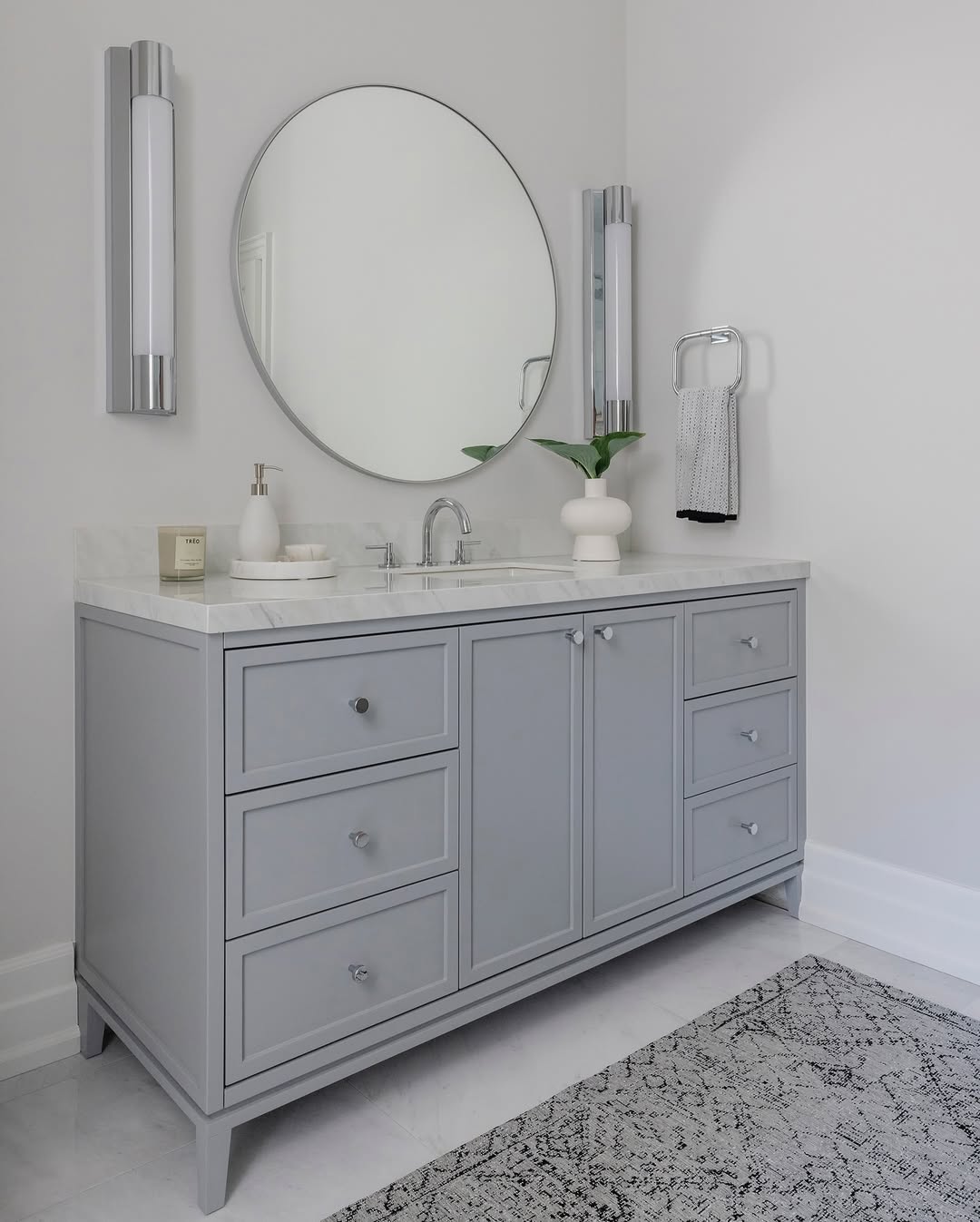 Maximize Storage with a Grey Vanity's Drawer and Cabinet Combo