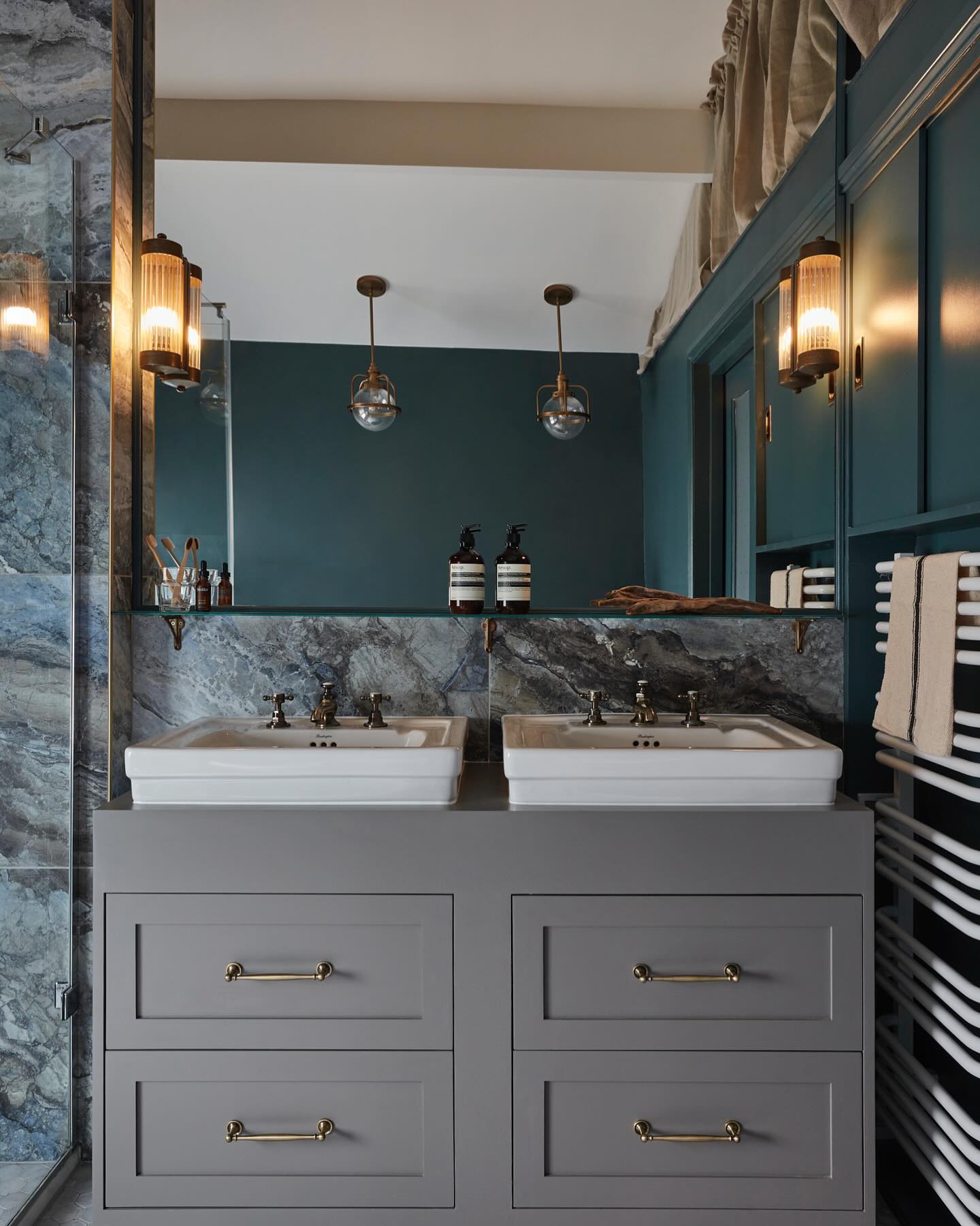 Complement Your Grey Vanity with Fluted Glass Pendant Lights