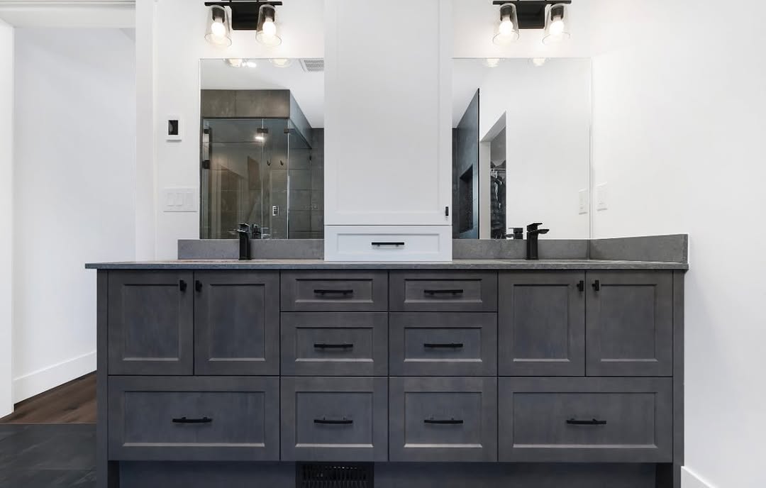 Embrace Modern Style with Grey Shaker Cabinets and Black Hardware