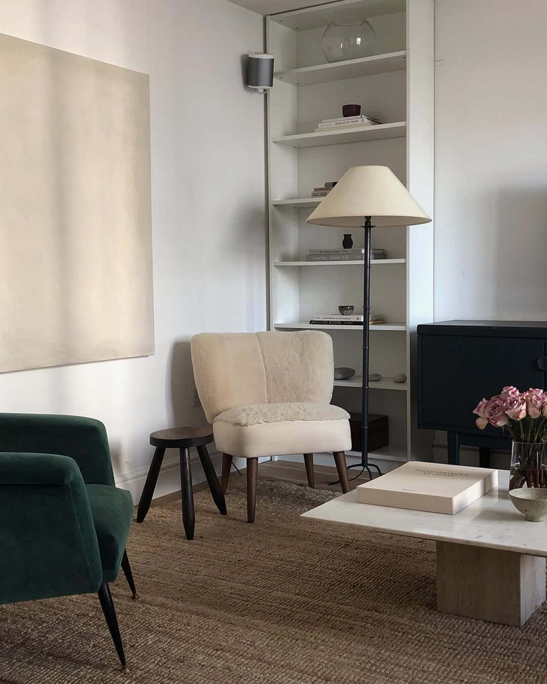 Creamy Sheepskin Chair Adds Soft Texture to a Cozy Corner