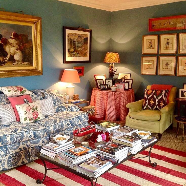 Gallery Wall Above a Round Table Creates a Cozy Nook
