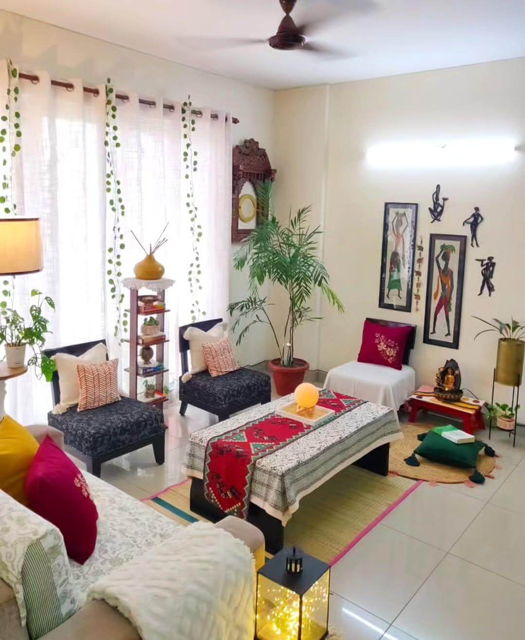 Layered Rugs Define a Cozy Seating Nook