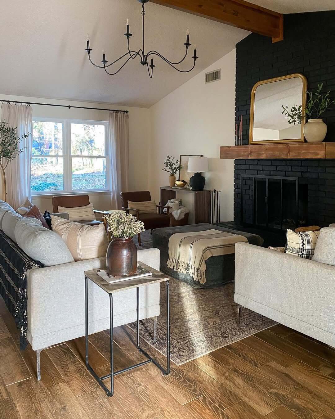 Black Brick Fireplace Creates a Dramatic Focal Point