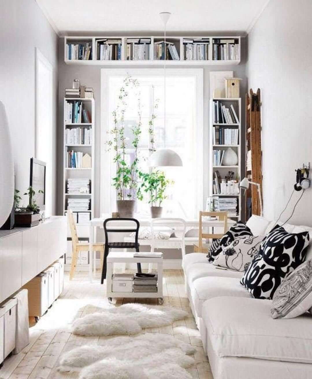 Floating Shelf Above Window Maximizes Vertical Space