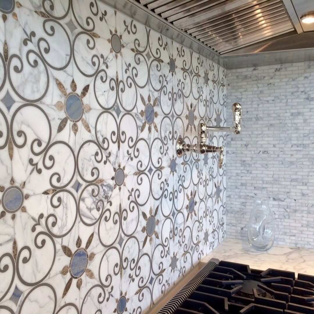 Marble Inlay with Blue Accents and Pot Filler
