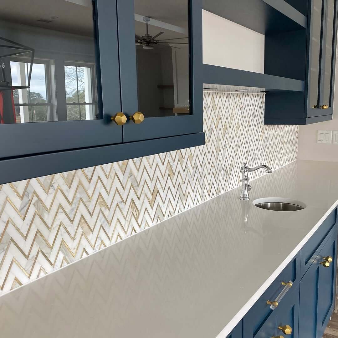 Chevron Tiles with Warm Metallic Shine