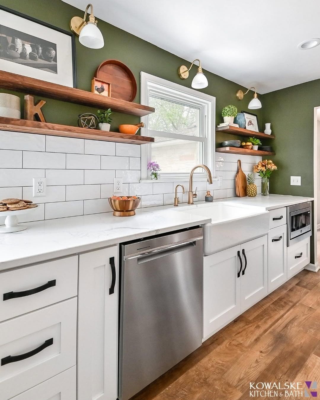 Wooden Tray and Chicken Art Add Rustic Charm to Open Shelves