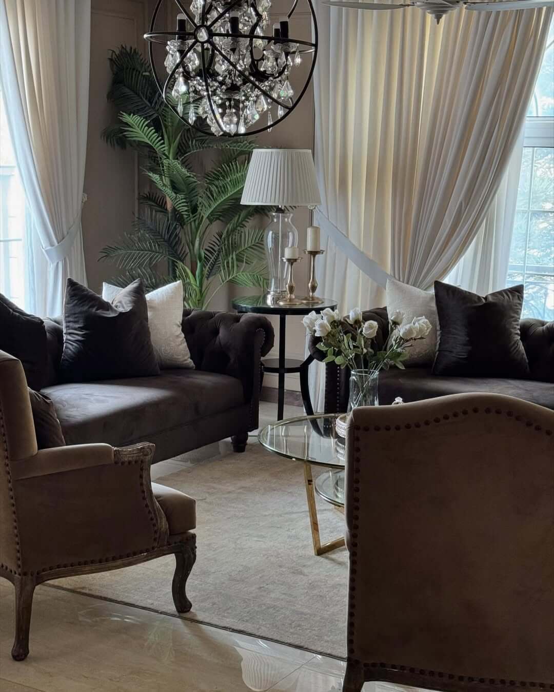 Crystal Chandelier Anchors the Room's Opulent Design