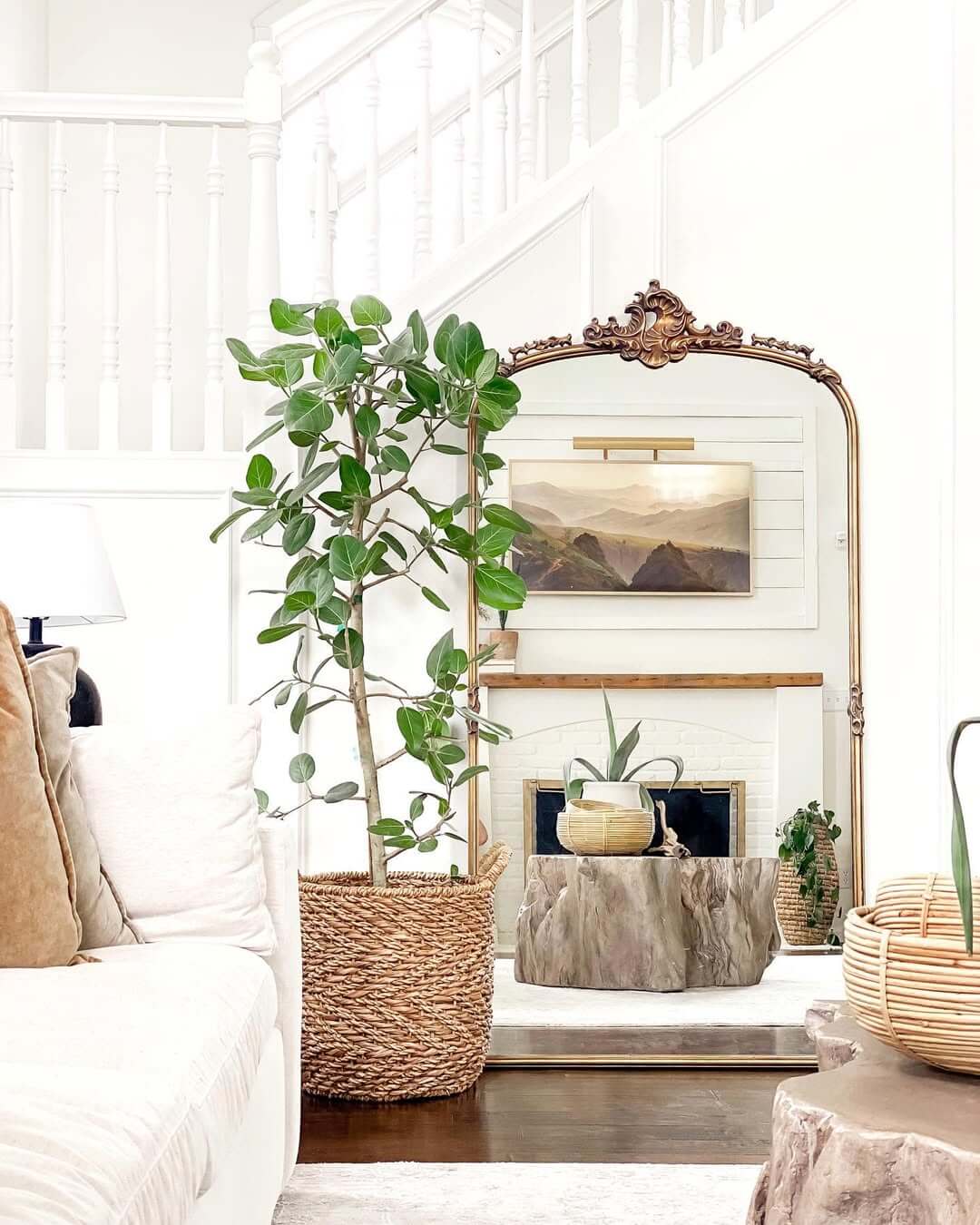 Lean an Ornate Gold Mirror to Frame a Mountain Scene