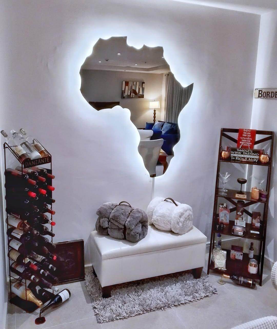 Africa-Shaped Mirror with Integrated Backlighting