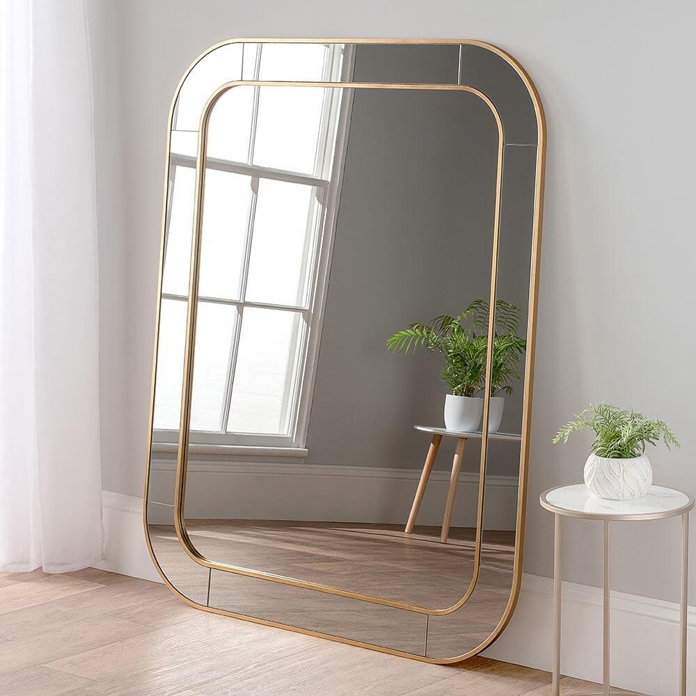 Tall Rounded Rectangle Mirror with Layered Gold Frame