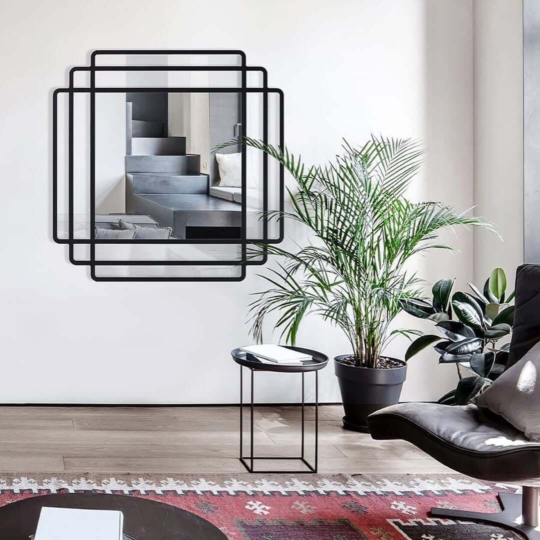 Geometric Black Mirror Adds a Modern Art Piece