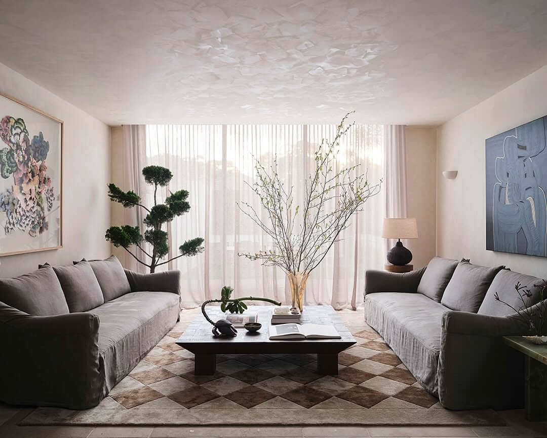 Diamond Pattern Rugs Define Seating Areas