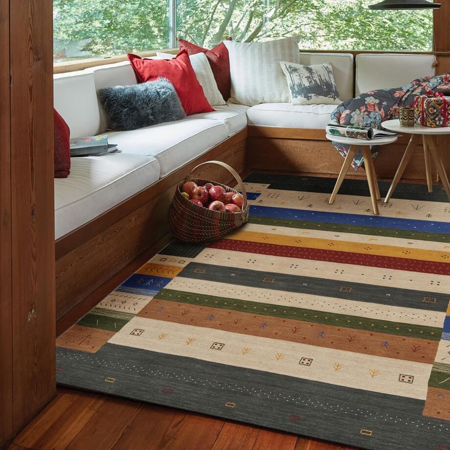 Striped Rugs With Earthy Tones Ground Casual Seating Areas