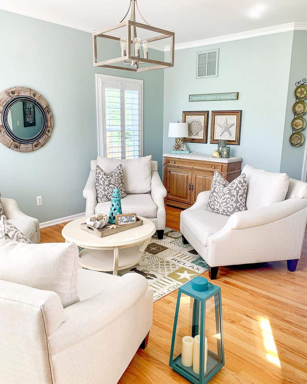 Teal Lantern Adds A Pop Of Color To The Floor