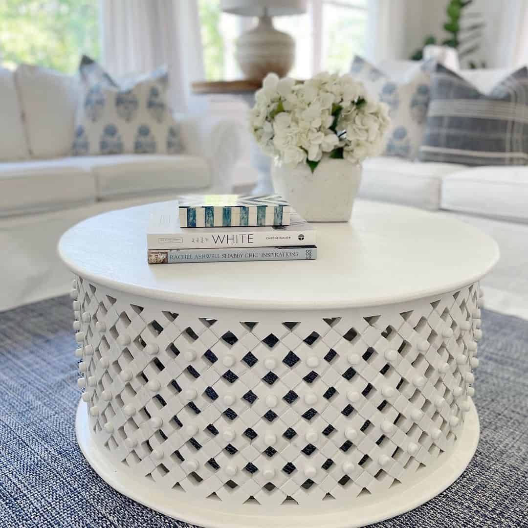Lattice-Detailed Drum Coffee Table