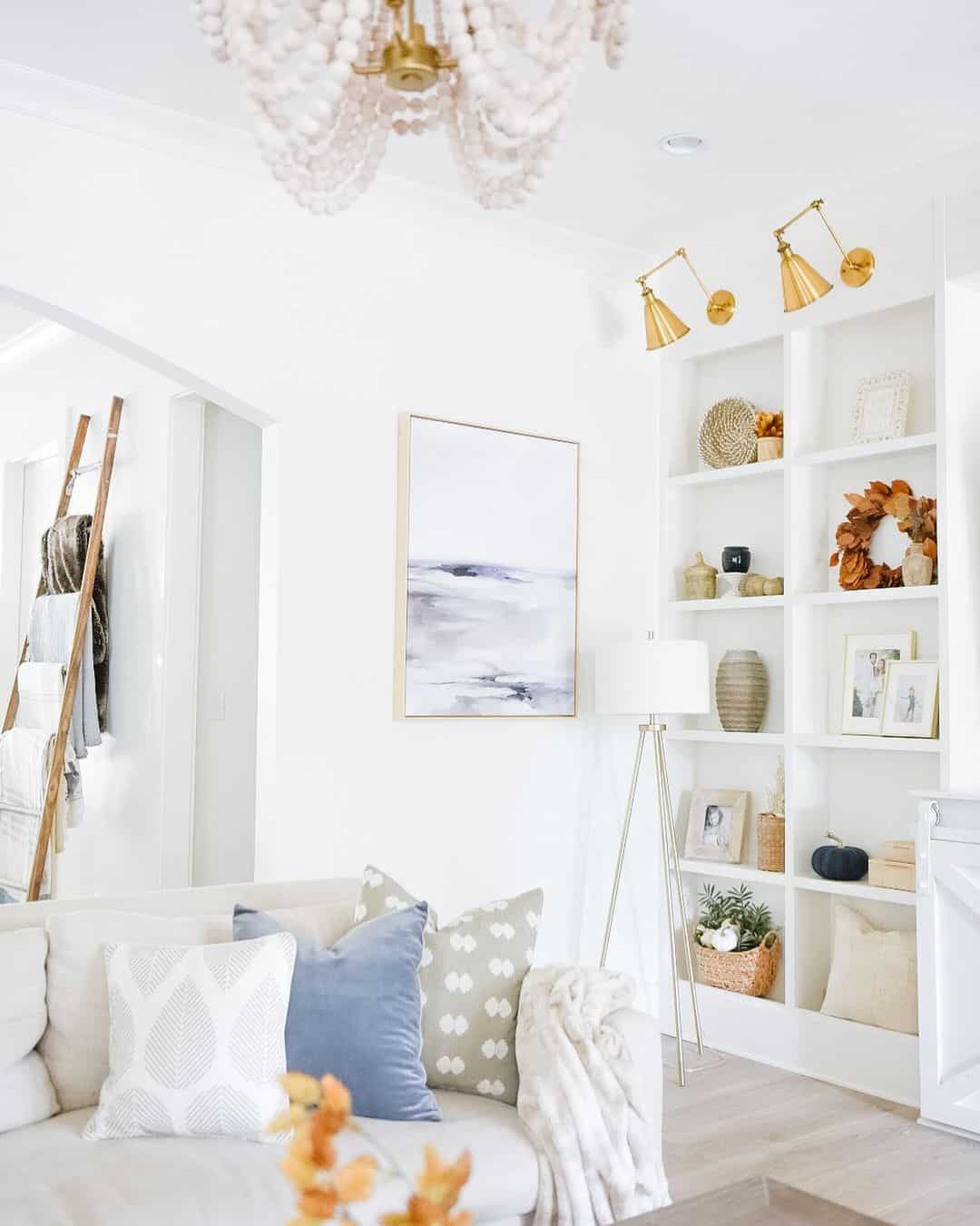 Gold Swing-Arm Sconces for Open Shelving