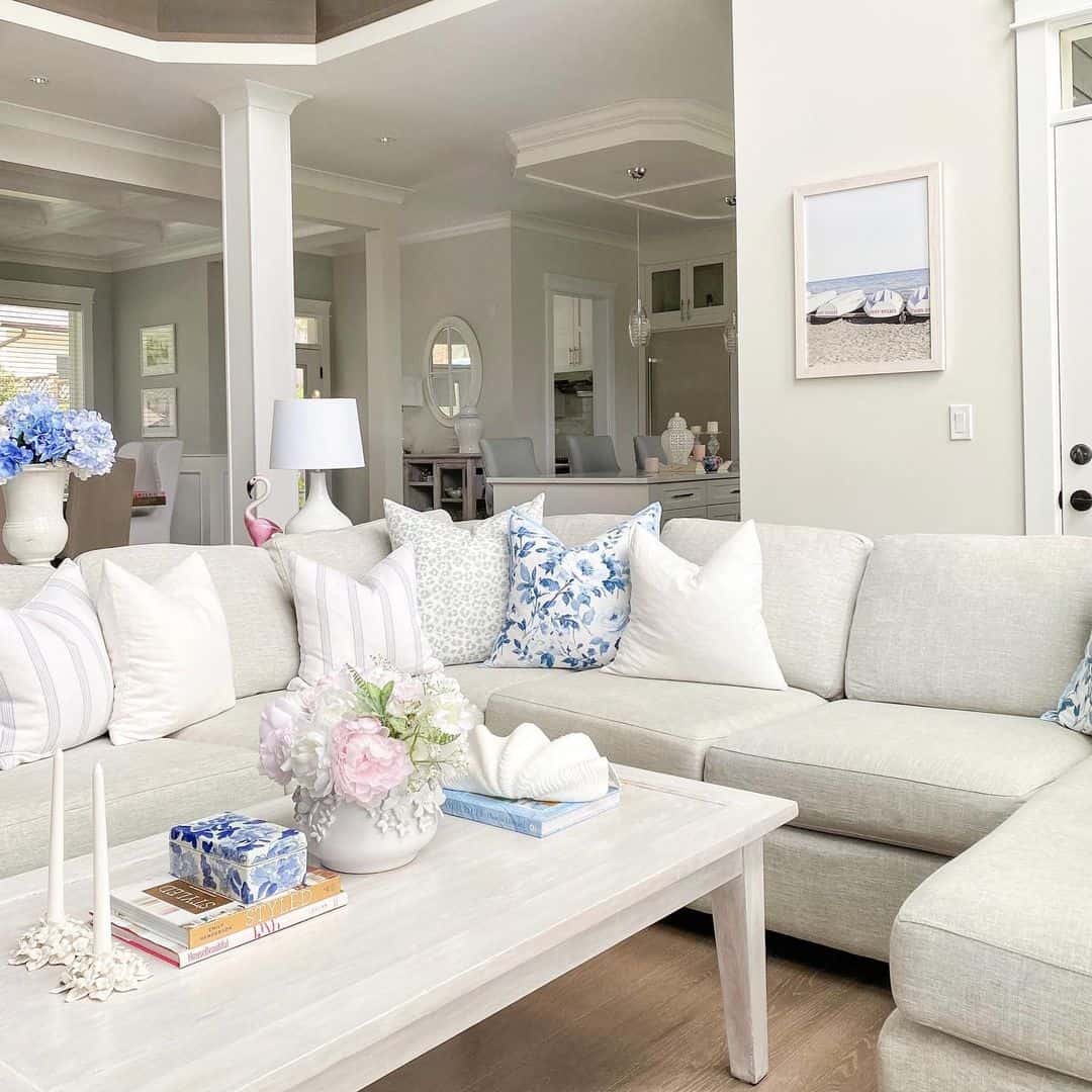 Blue and White Floral Pillows Add Patterned Charm