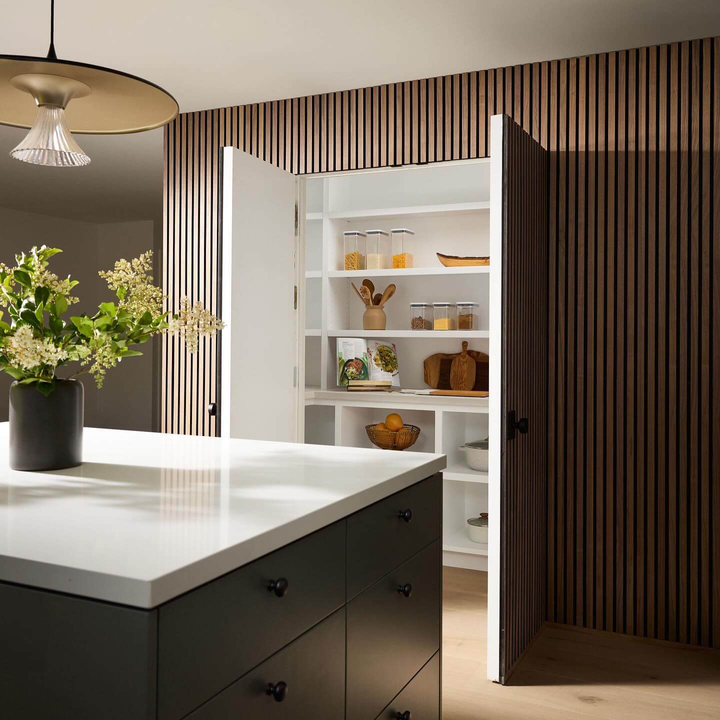 Pantry Doors With Vertical Wood Slats Frame Entry