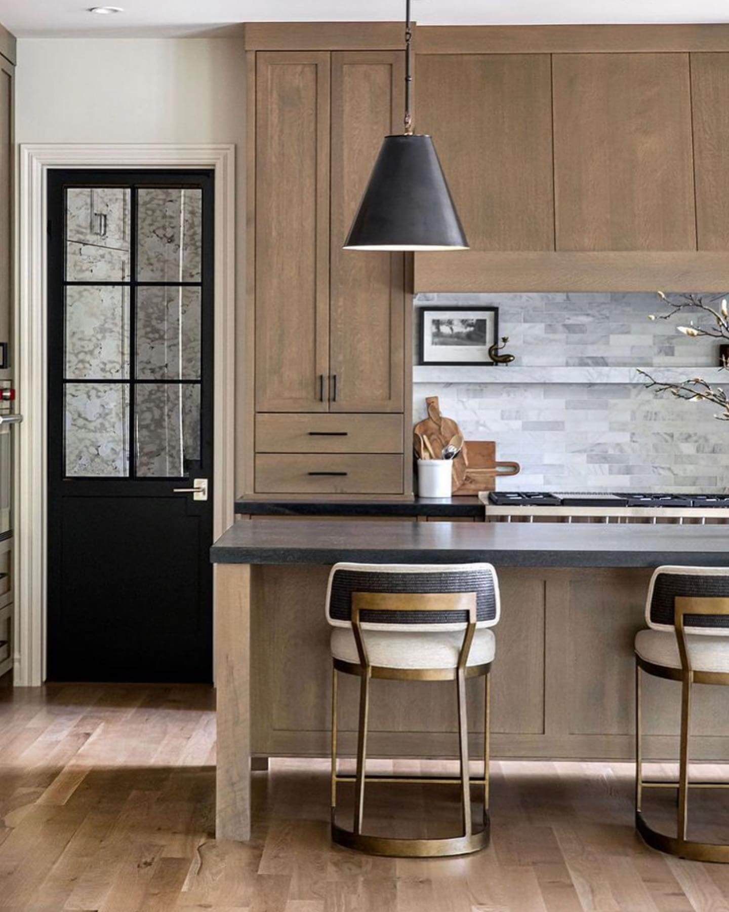 Black Pantry Door With Distressed Glass Panes