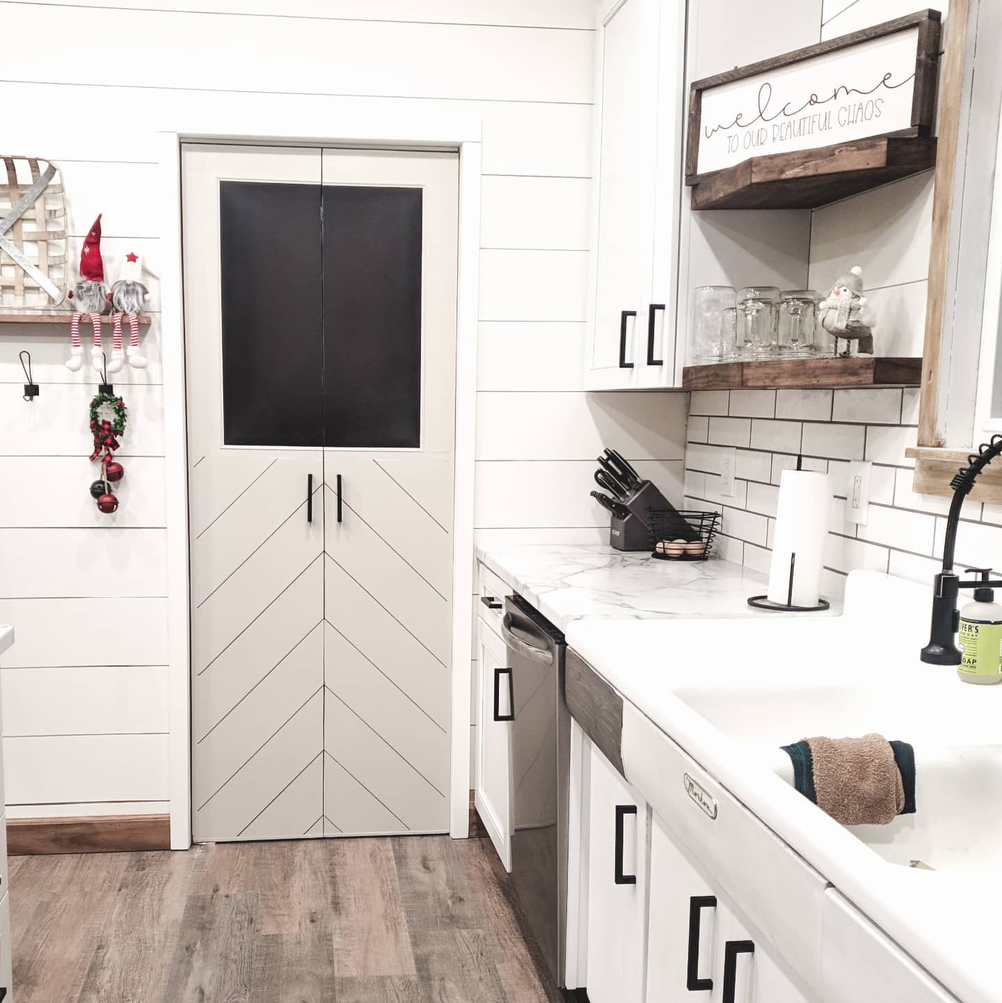 Double Pantry Doors Feature Chevron Wood Inlay