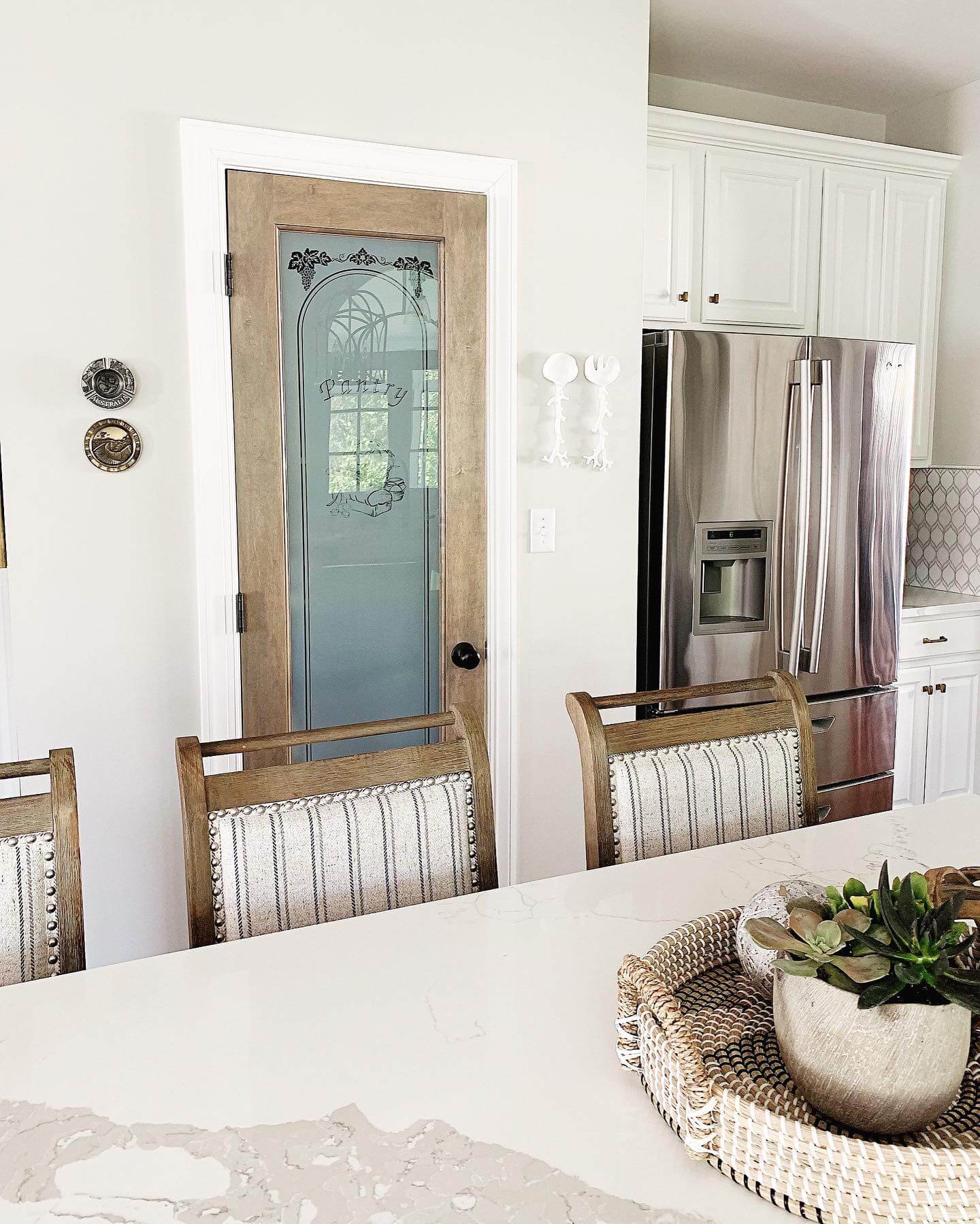 Frosted Glass Pantry Door With Arch and Vine Etching
