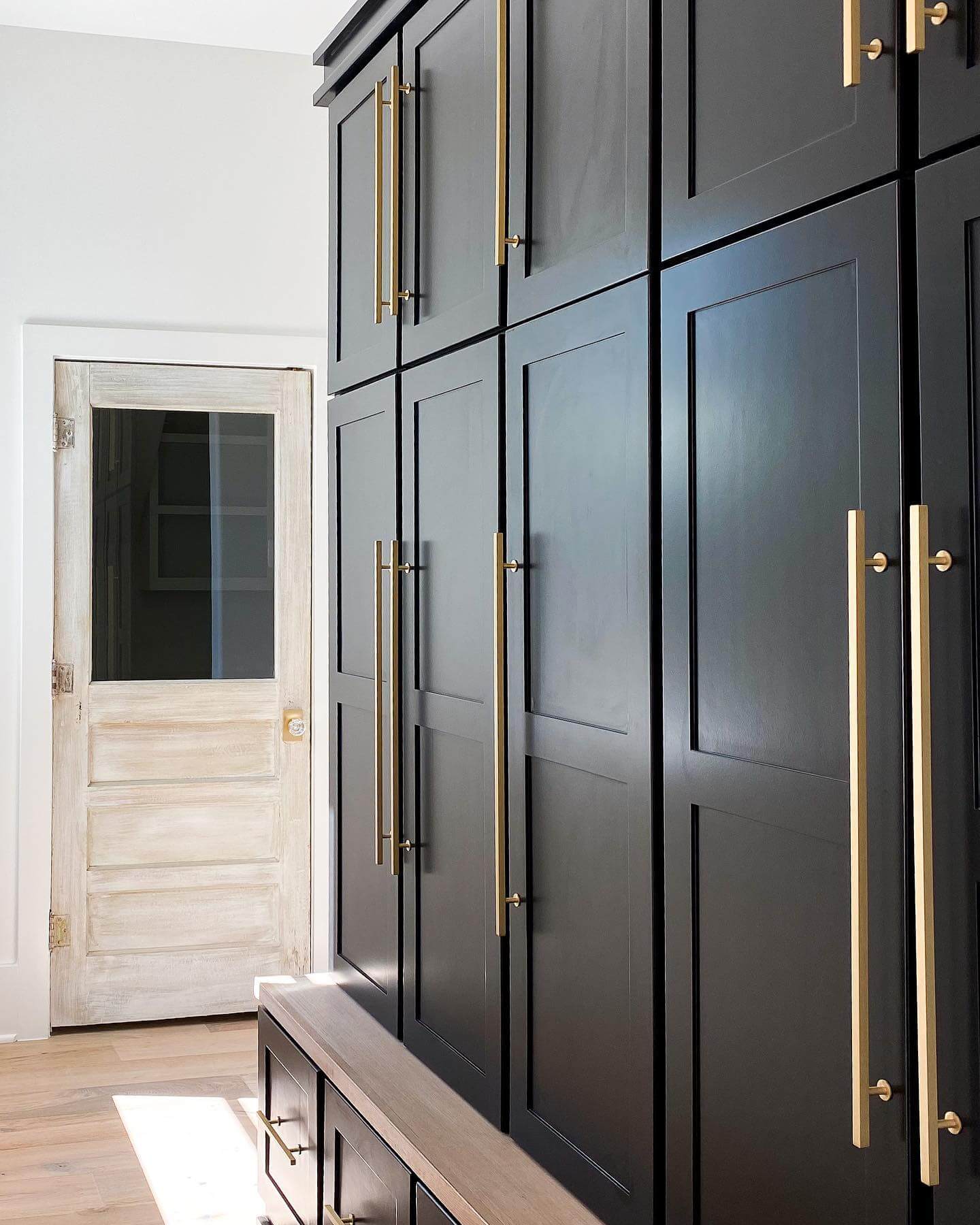 Distressed Wood Pantry Door With Clear Glass Panel