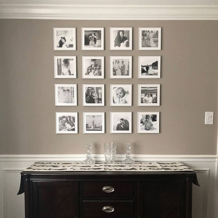 Design a Modern Gallery Wall with a Symmetrical Grid of White Frames