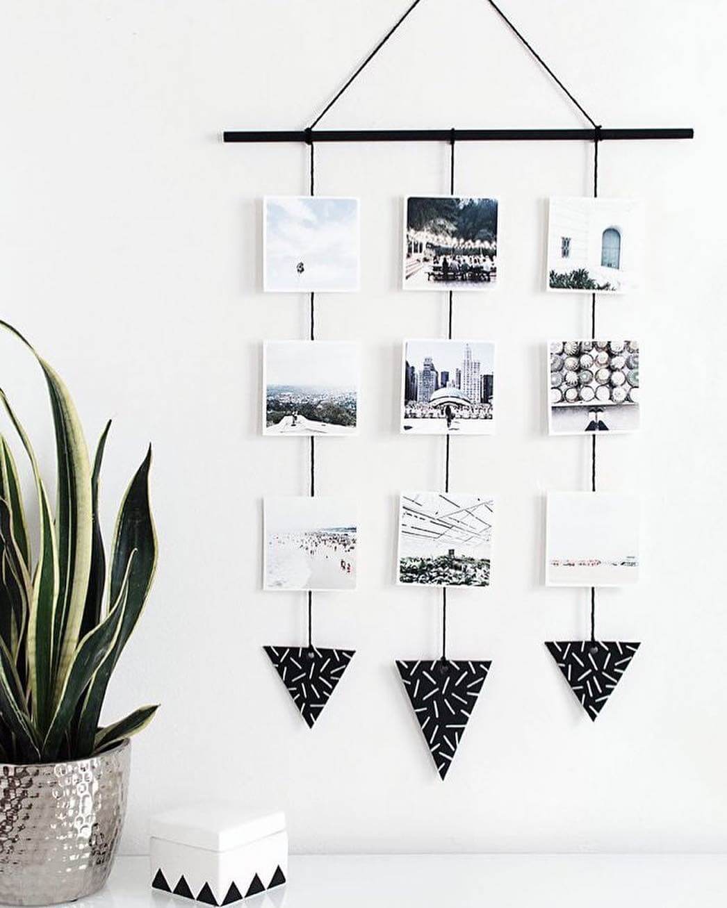 Hanging Photo Display With Geometric Triangle Accents