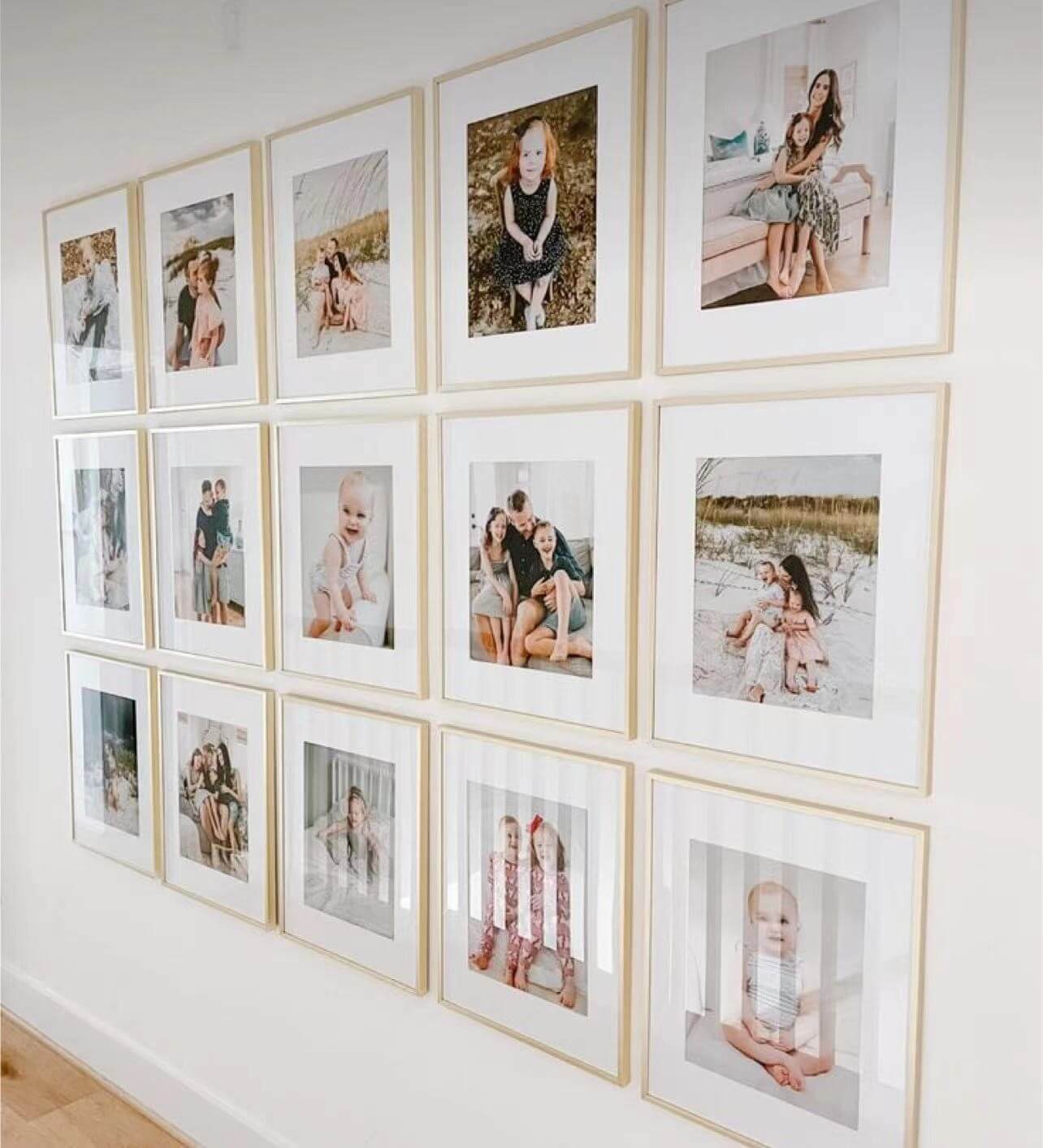 Uniform Gold Frames Create a Polished Family Gallery