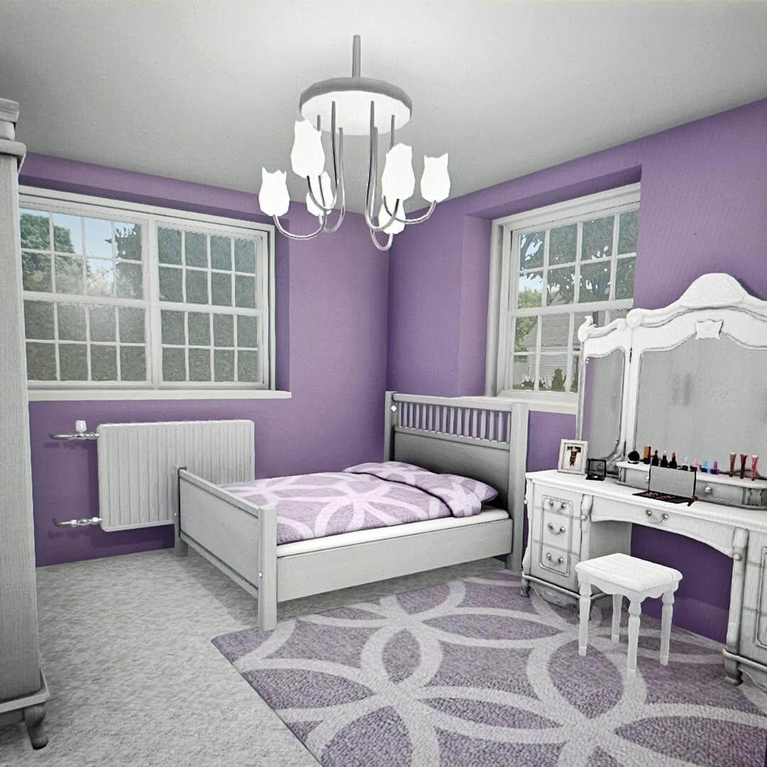 Geometric Purple Rug Anchors Your Bed Area