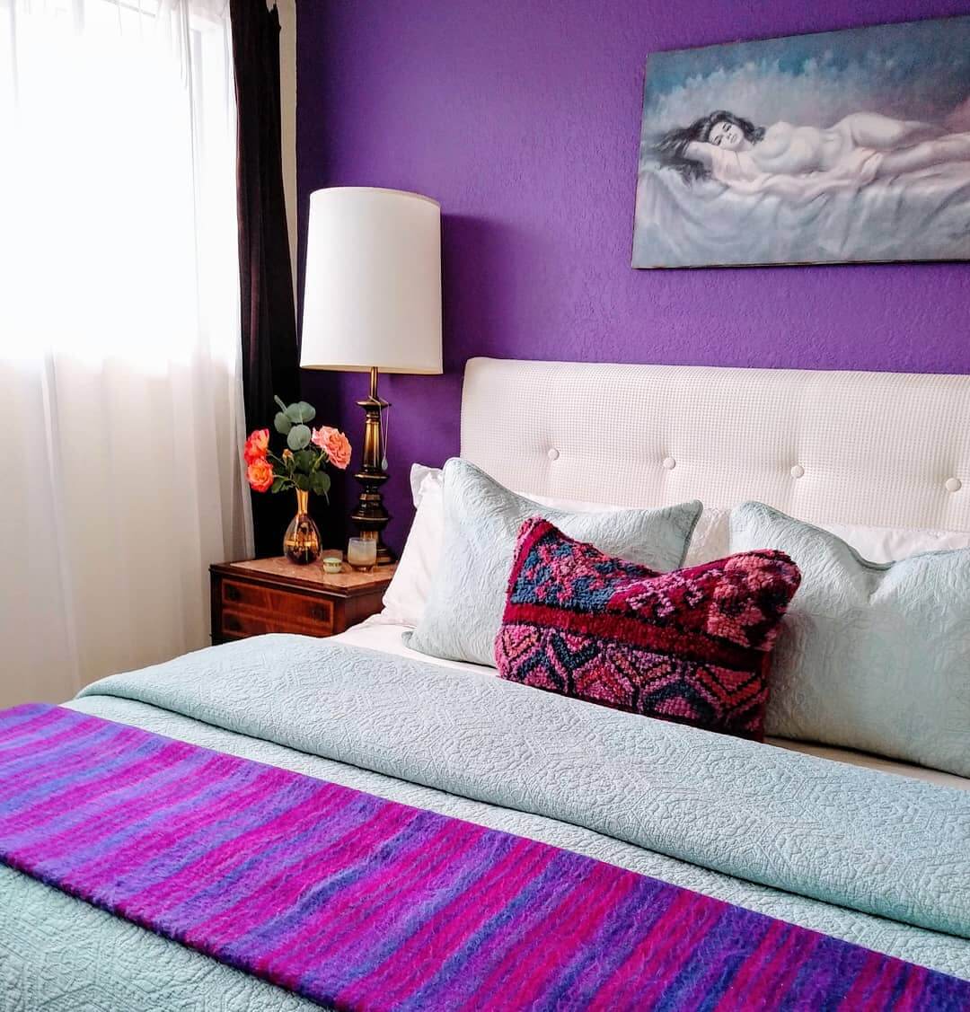 Striped Purple Runner Adds a Bold Accent to Your Bed