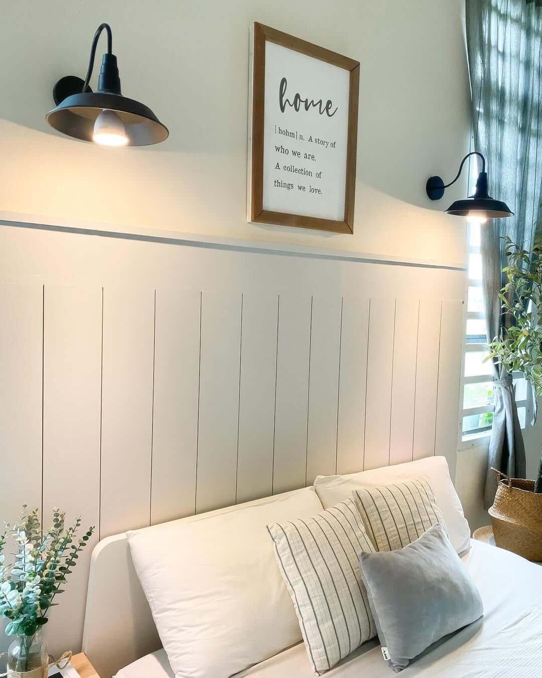Frame Your Bed with Vertical Shiplap and Barn Sconces