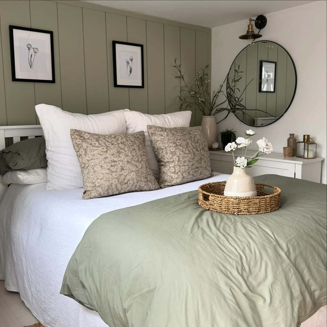 Soften Your Bedroom with Sage Green Vertical Shiplap