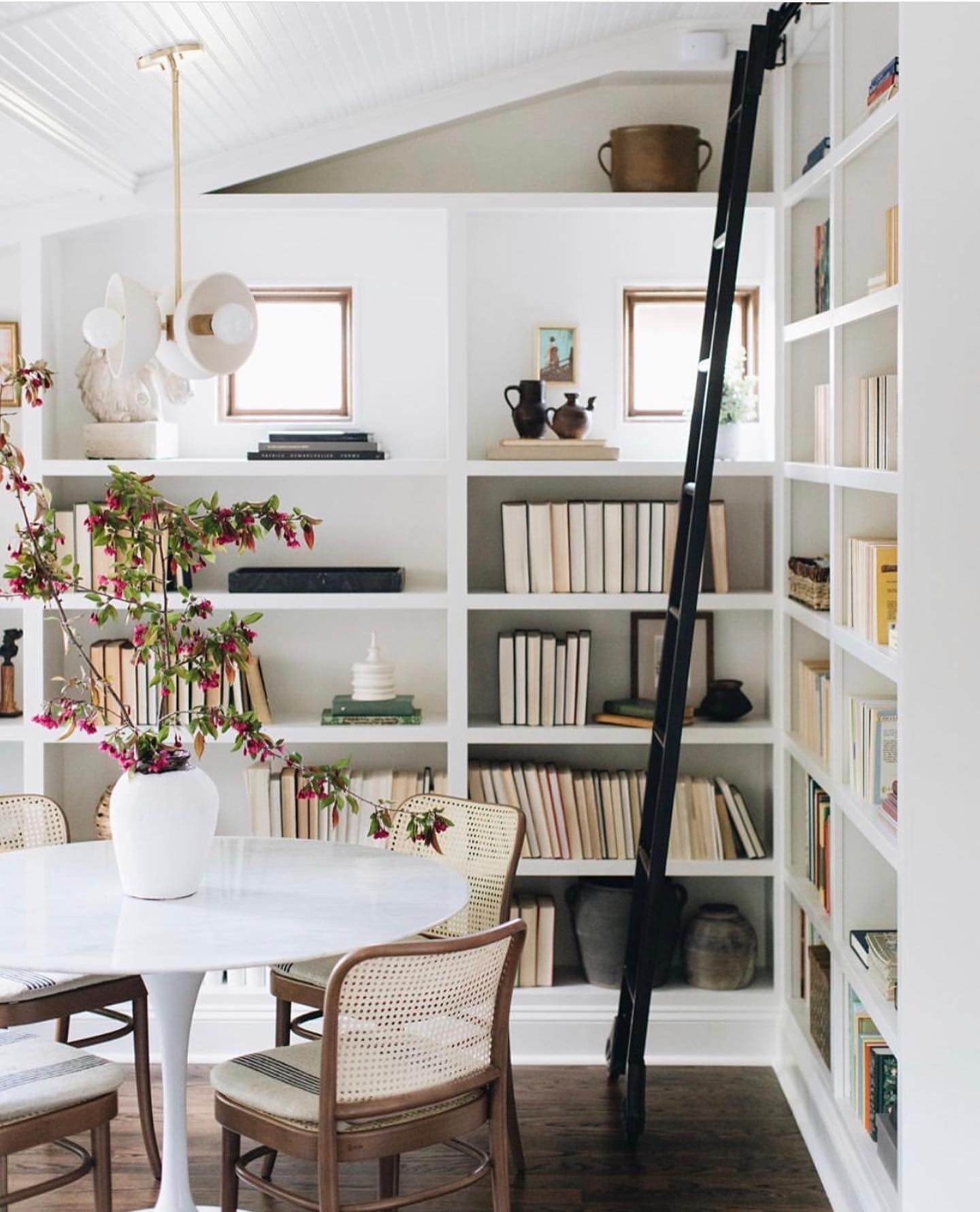 Slim Black Ladder for Tall White Bookshelves