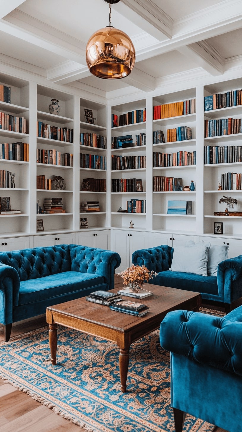 Full Wall of White Built-Ins with Hidden Storage