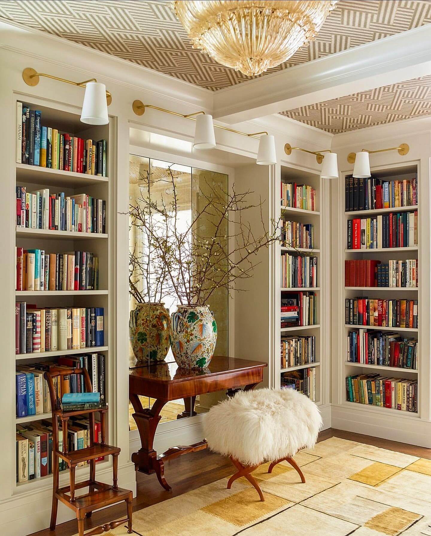 Decorative step stool for easy access to higher shelves